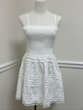 Just Me White Smocked Sundress with Lace Trim